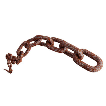 Hanging rusty steel chain strand isolated