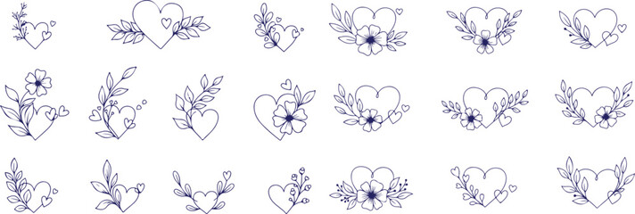 Collection of various blue floral heart shapes and designs for creative projects and decoration