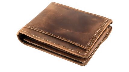 Closed brown leather men's wallet isolated on white background

