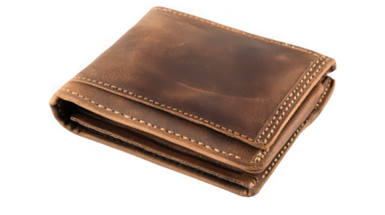 Closed brown leather men's wallet isolated on white background

