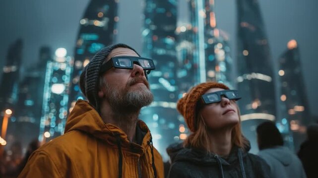 Young Couple Experiencing Augmented Reality Art