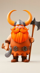 3d Cartoon Character of an orange-bearded Viking man