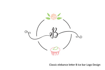 Elegant 'B' logo with floral and cupcake elements, perfect for a bakery or confectionery brand identity