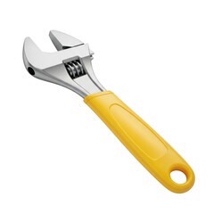 Obraz premium 3D Adjustable wrench with yellow handle isolated on transparent background