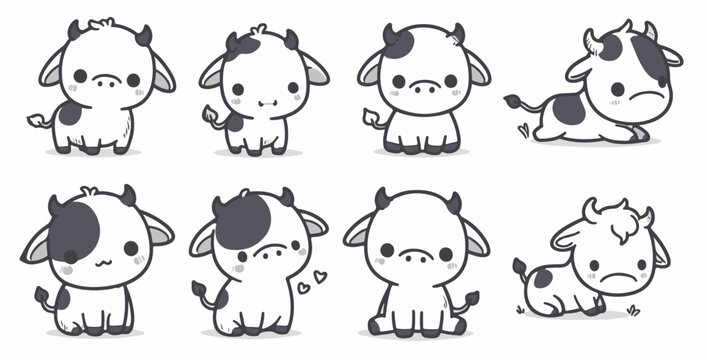 minimalist cute cow line art illustrations for kids decor