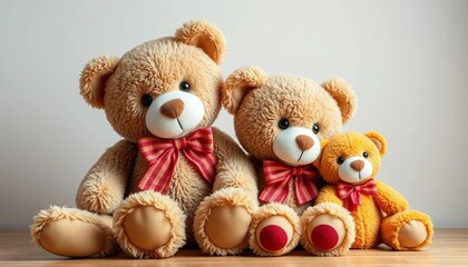 Obraz premium Adorable plush teddy bear family, sitting together, home, gift