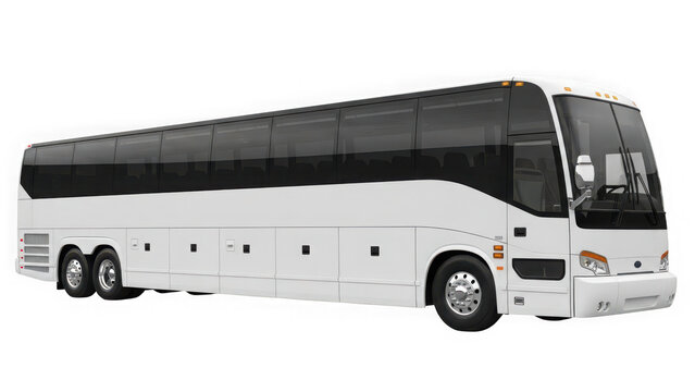 Modern white motorcoach tour bus isolated on transparent background