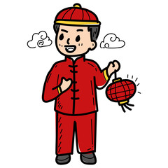 Illustration of Man Celebrating Chinese New Year