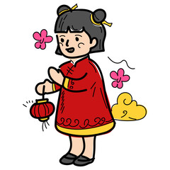 Chinese Girl in Traditional Dress Illustration
