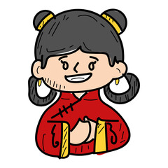 Illustration of Girl in Traditional Chinese Clothing
