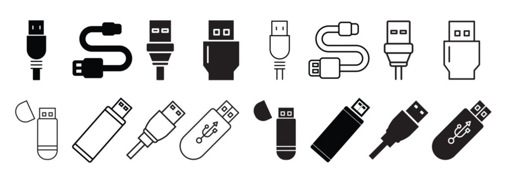 usb icon vector set flash drive illustration sign
