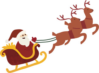 Santa Claus Flying in Sleigh with Reindeer for Christmas Celebration Illustration.