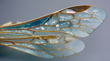 Microscopy-inspired bee wing closeup, intricate venation and microstructure under bright field illumination