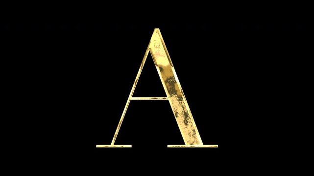 Gold uppercase alphabet &ldquo;A&rdquo;, Serif, light reflecting and patterns shifting, alpha channel