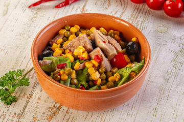 Dietary salad with canned tuna and corn