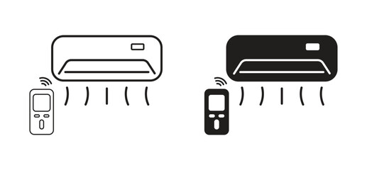 Air Conditioner with Remote Control and Airflow Icons Set