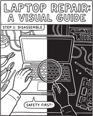 Hand drawn vector illustration of a business online shopping concept featuring a laptop with social network icons and a phone in a vintage sketch doodle art style for internet communication