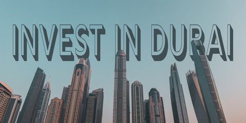 Dubai skyline with investment opportunities and Real estate with high ROI, concept wallpaper...