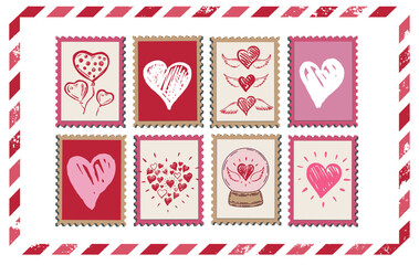 Collection of Hand-Drawn Valentine's Day Heart Stamps	
