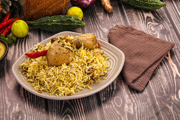 Indian chicken biryani with basmati rice