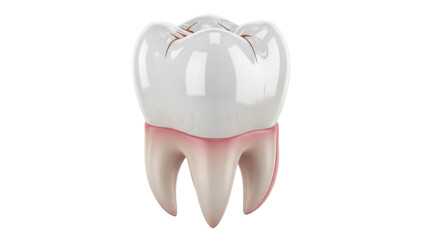 Isolated single molar tooth with roots and gum, healthcare and dentistry theme, medical