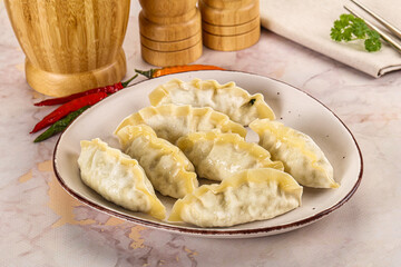 Japanese steamed Gyoza stuffed dumplings