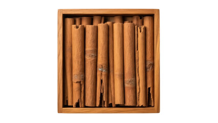 Isolated aromatic Ceylon cinnamon sticks in wooden box; spices, fragrance, cooking ingredient