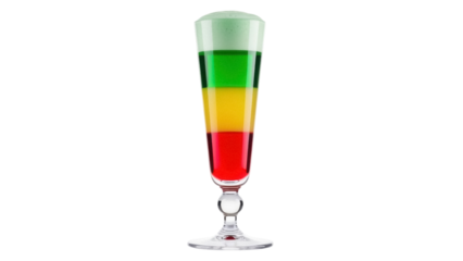 Isolated delicious colorful cocktail, refreshment in a glass with red, yellow and green layers