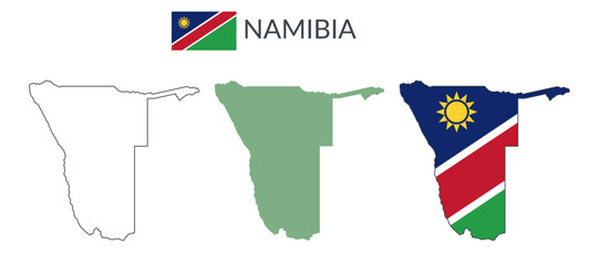 Namibia geographical borders isolated on white background. Flag of Namibia. Vector flat cliparts.