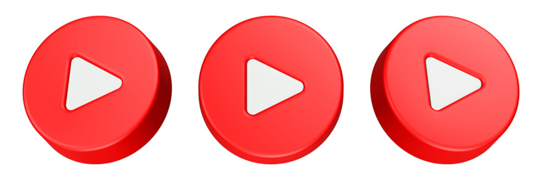 play button 3d rendering icon red color