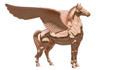 Isolated winged horse statue sculpture, a mythological creature, mythical winged stallion