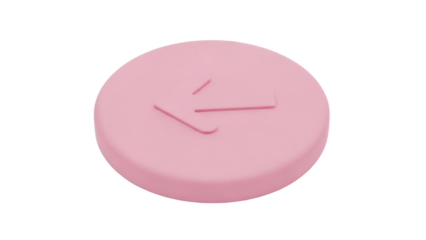 Isolated pink rubber coaster with an arrow imprint pointing left, direction icon in center