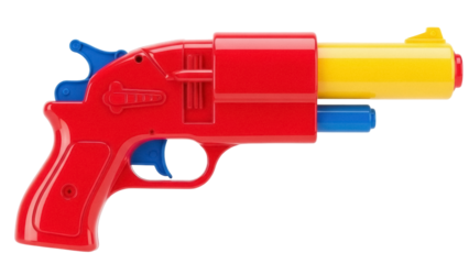 Isolated toy gun for kids with red body and yellow barrel, safety and fun with no harm
