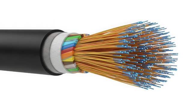 Fiber optic cable cross section showing strands and core structure isolated on transparent background