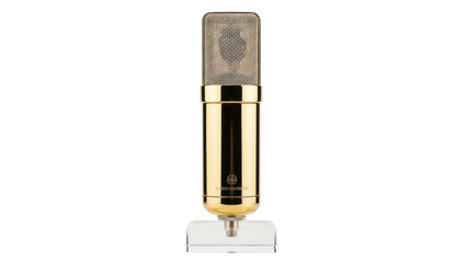 Isolated golden studio microphone for professional audio recording and broadcasting use