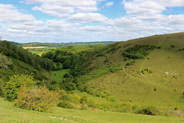 Fototapeta premium Panoramic Landscape View from Butser Hill in South Downs National Park, Hampshire, England