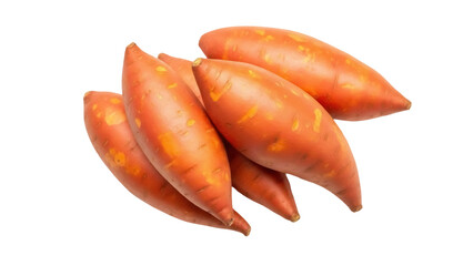 Isolated pile of orange sweet potatoes for cooking a healthy organic vegetable meal recipe