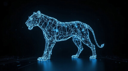 Futuristic Wireframe Lion of Digital Power and Innovation