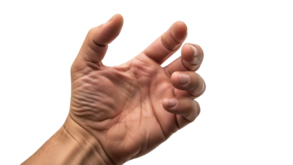 Isolated hand reaching to grab something, gesturing, grasping, or holding an invisible object