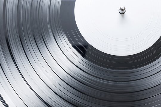 vinyl record closeup spinning grooves on white background for vintage music audio playback