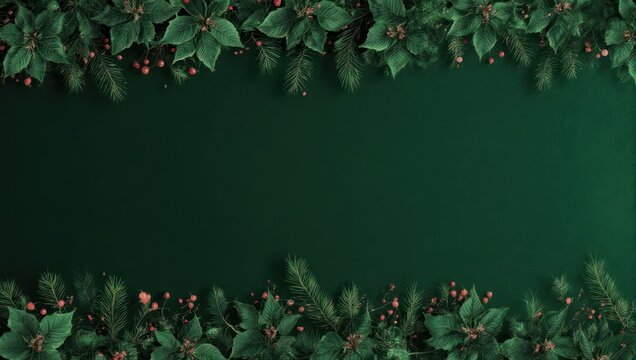 Green foliage border with space for text, elegant nature design.
