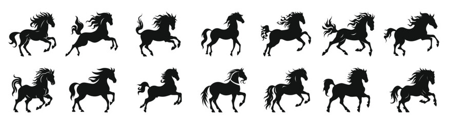 moving horses silhouettes vector collection set of horse
