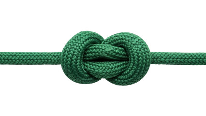 Isolated Green Rope Knot Tightened Showing Symmetry and Texture on Bright Backdrop