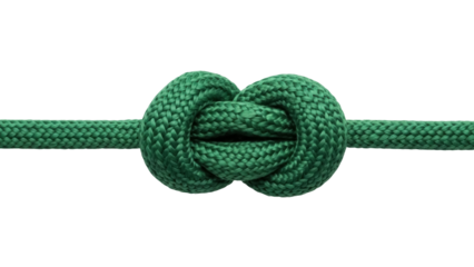 Isolated Green Rope Knot Tightened Showing Symmetry and Texture on Bright Backdrop