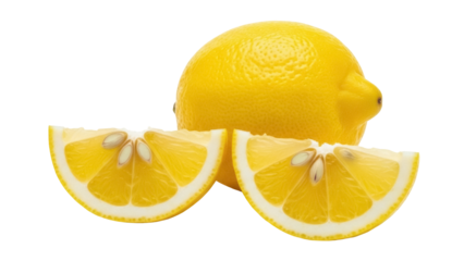 Isolated Still life lemon and two lemon slices for summer drink ingredients against backdrop