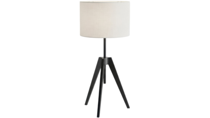 Isolated tripod lamp with a white lampshade, contemporary lighting for a home decor item