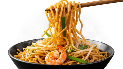 Delicious Shrimp Lo Mein Noodles with Chopsticks.
