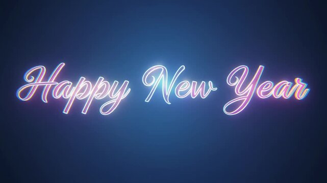 Animated Happy New Year Greeting with Neon Lights