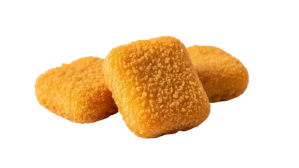 Isolated golden fried chicken nuggets stacked on a table ready to eat for a meal or snack