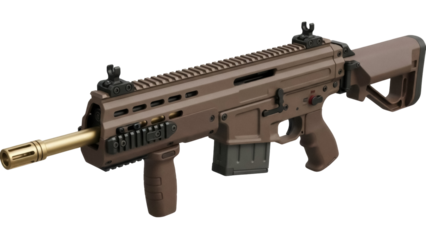 Isolated modern assault rifle, firearm for military action and tactical operations combat